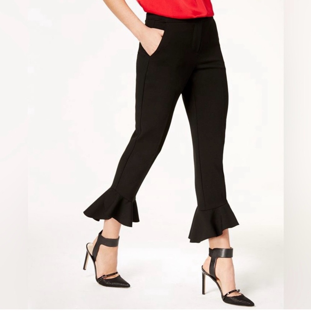 Trina Turk Cahuenga Ruffle Crop Ankle Black Pant size 6